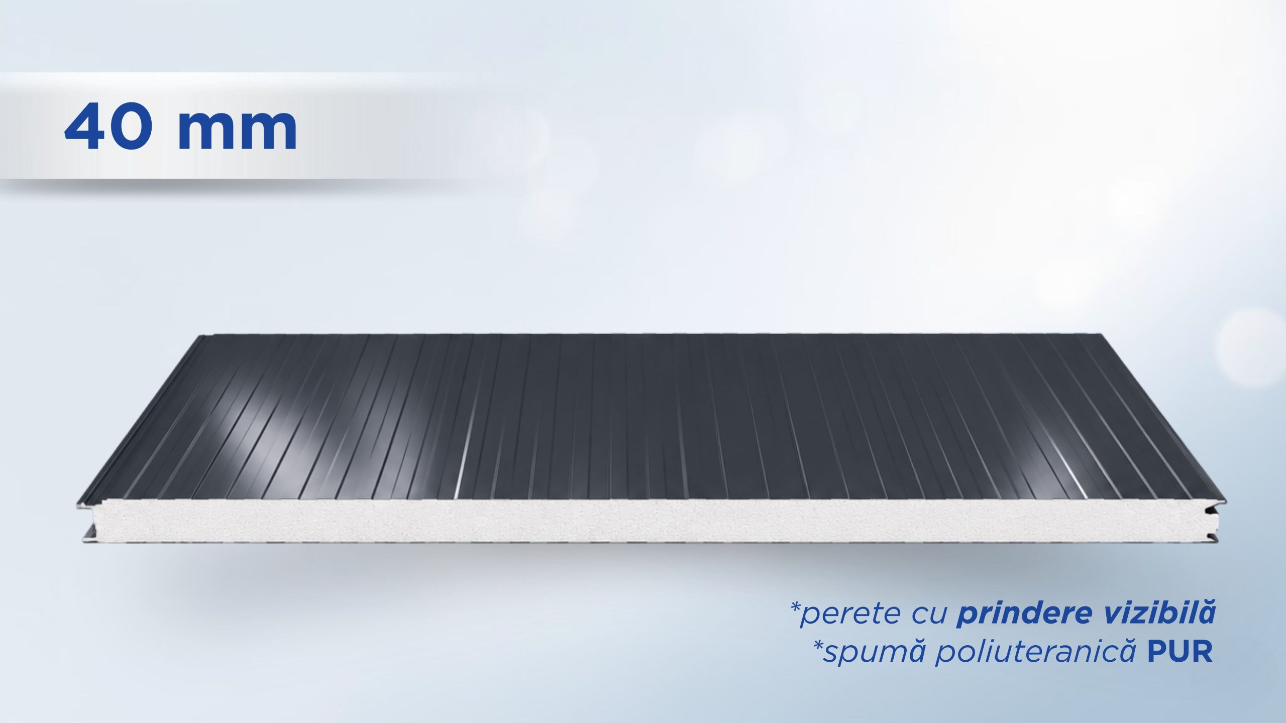 Panou sandwich perete 40mm, gri antracit, cu prindere vizibilă, TOP