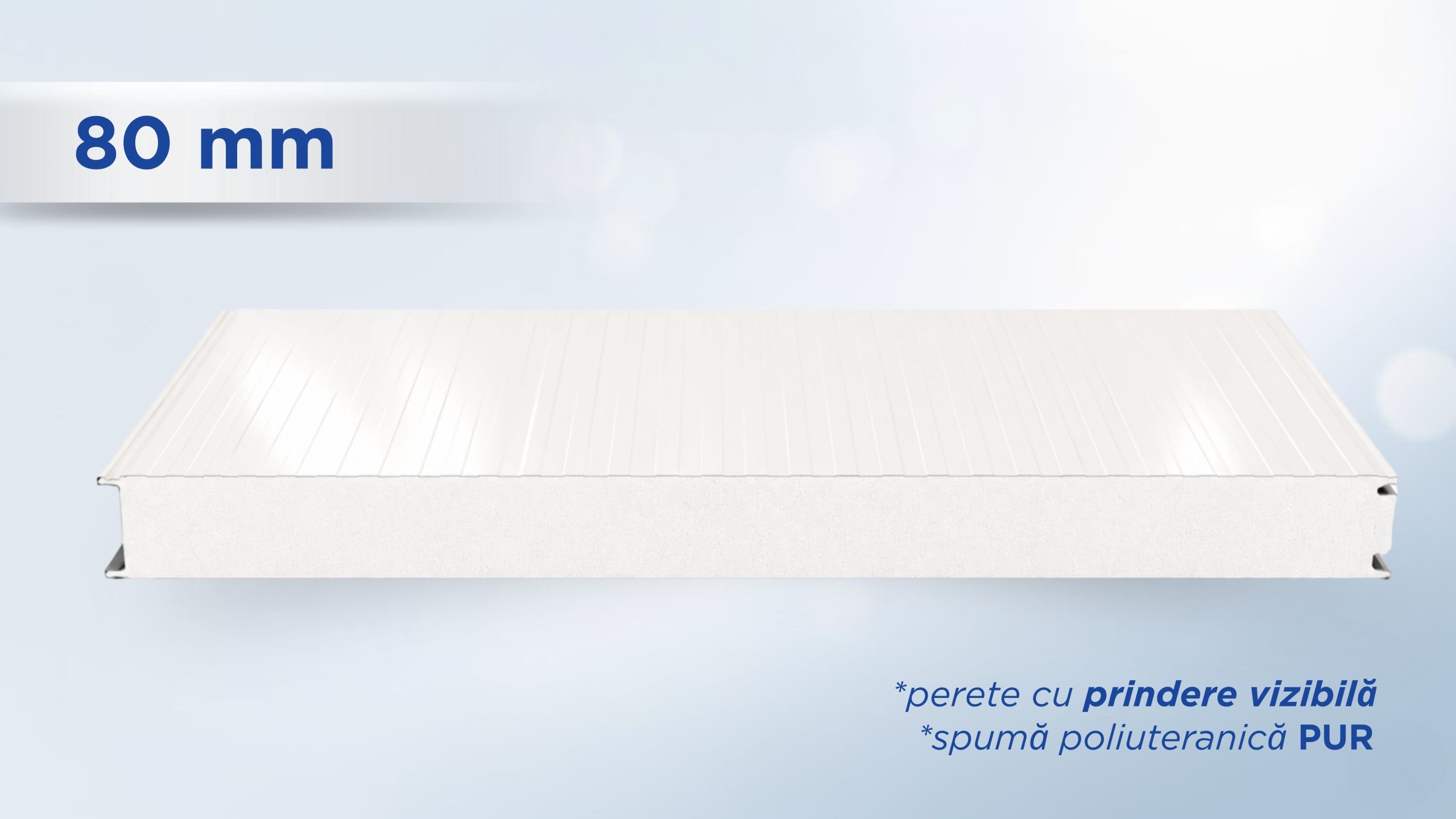 Panou sandwich perete 80mm, alb, cu prindere vizibilă, TOP
