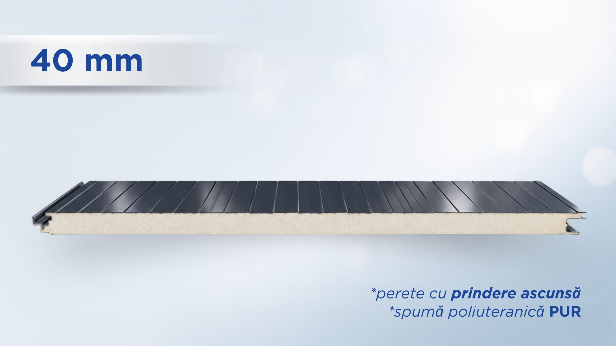 Panou sandwich perete 40mm, gri antracit, cu prindere ascunsă, MEK