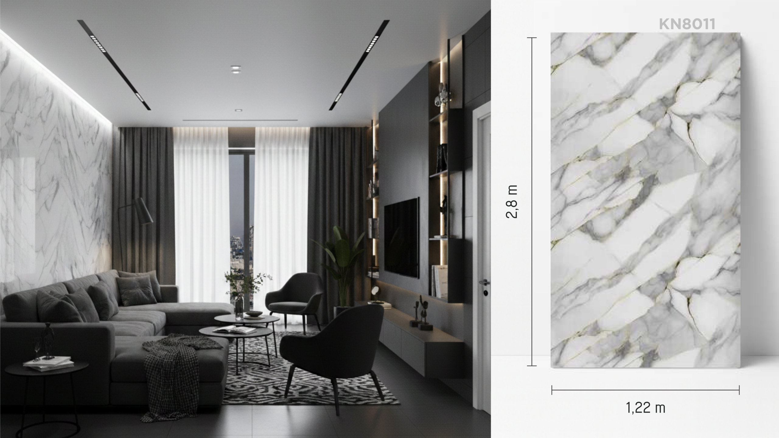 Placă UV decorativă tip marmură KN8011, finisaj lucios