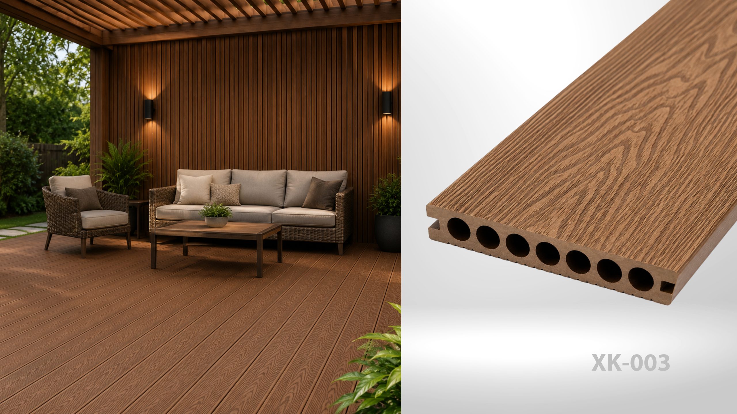 Decking WPC pentru exterior XK-003, 2900 x 148 x 23 mm