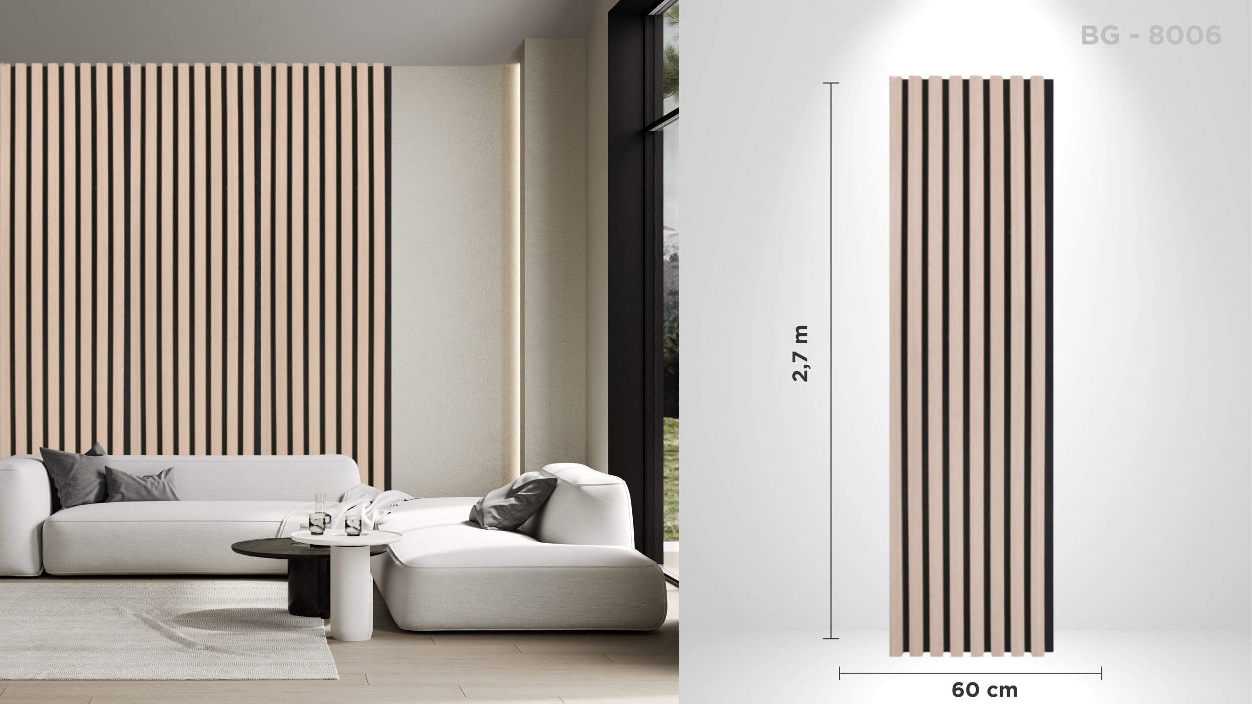 Riflaj acustic decorativ BG - 8006, pentru interior - frasin rozaliu pastel