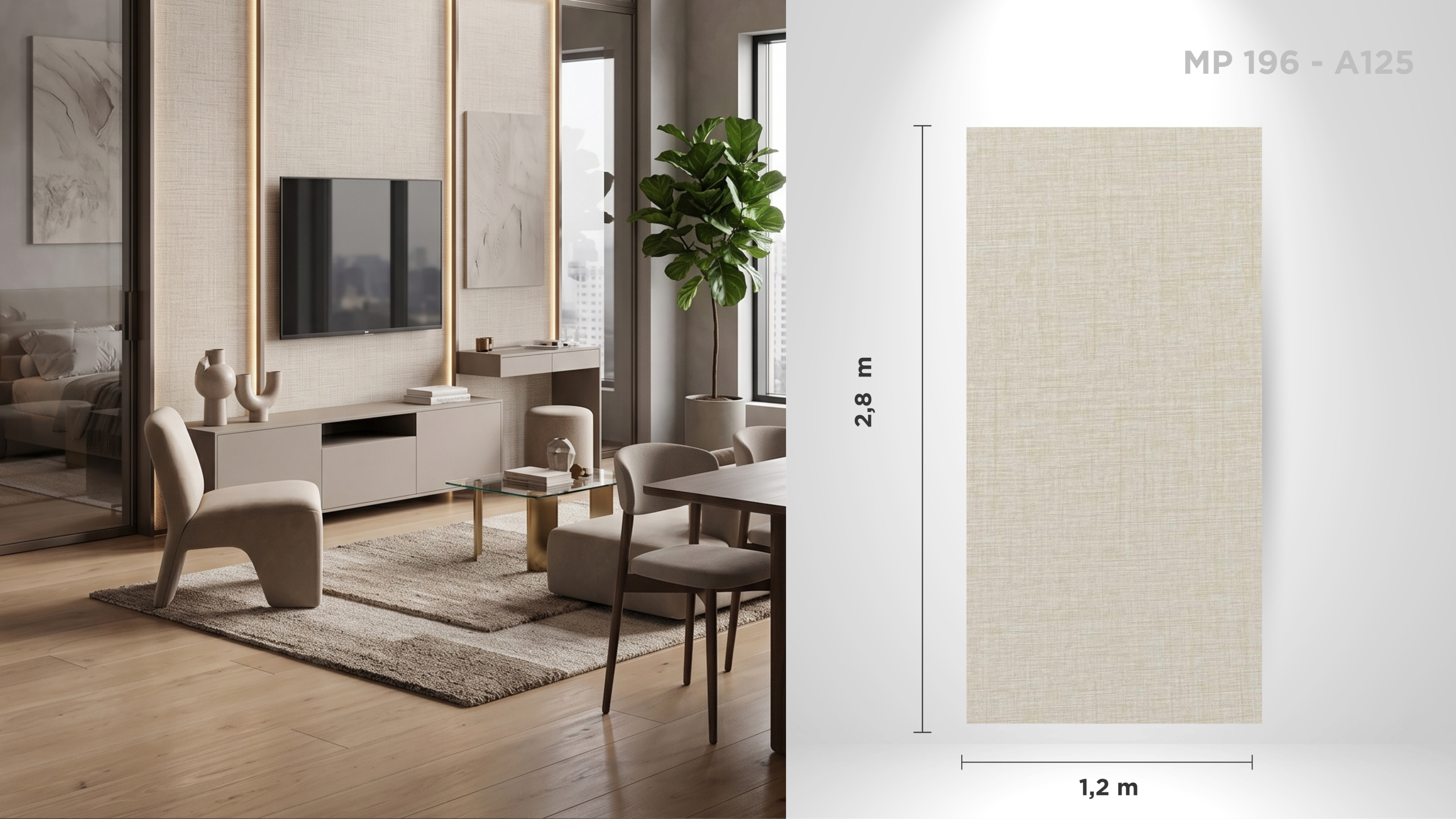 Panou decorativ de interior MP196 - A125, textură pânzată - cu îmbinare ascunsă