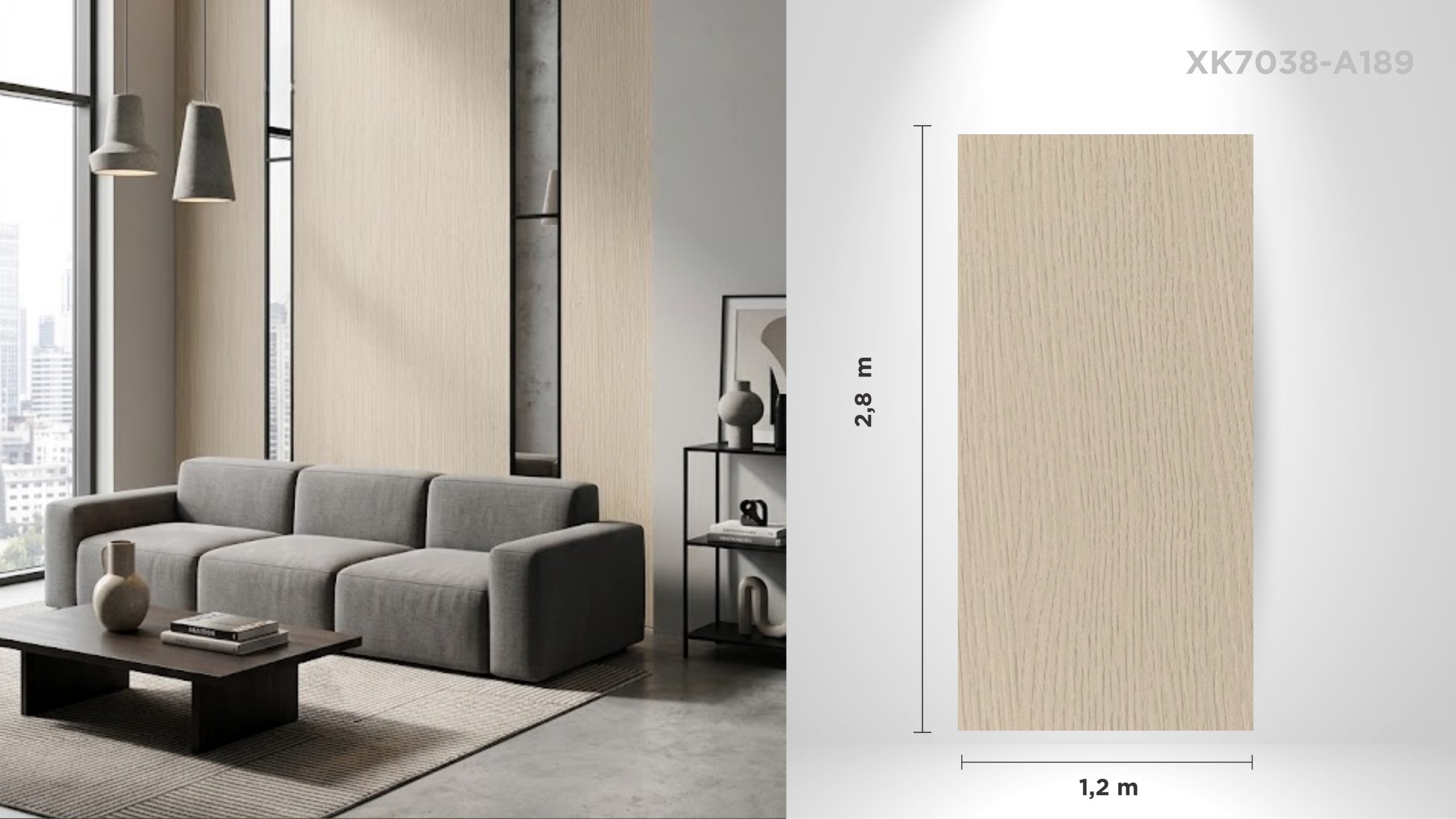 Panou decorativ de interior XK7038-A189, textură lemn - cu îmbinare ascunsă