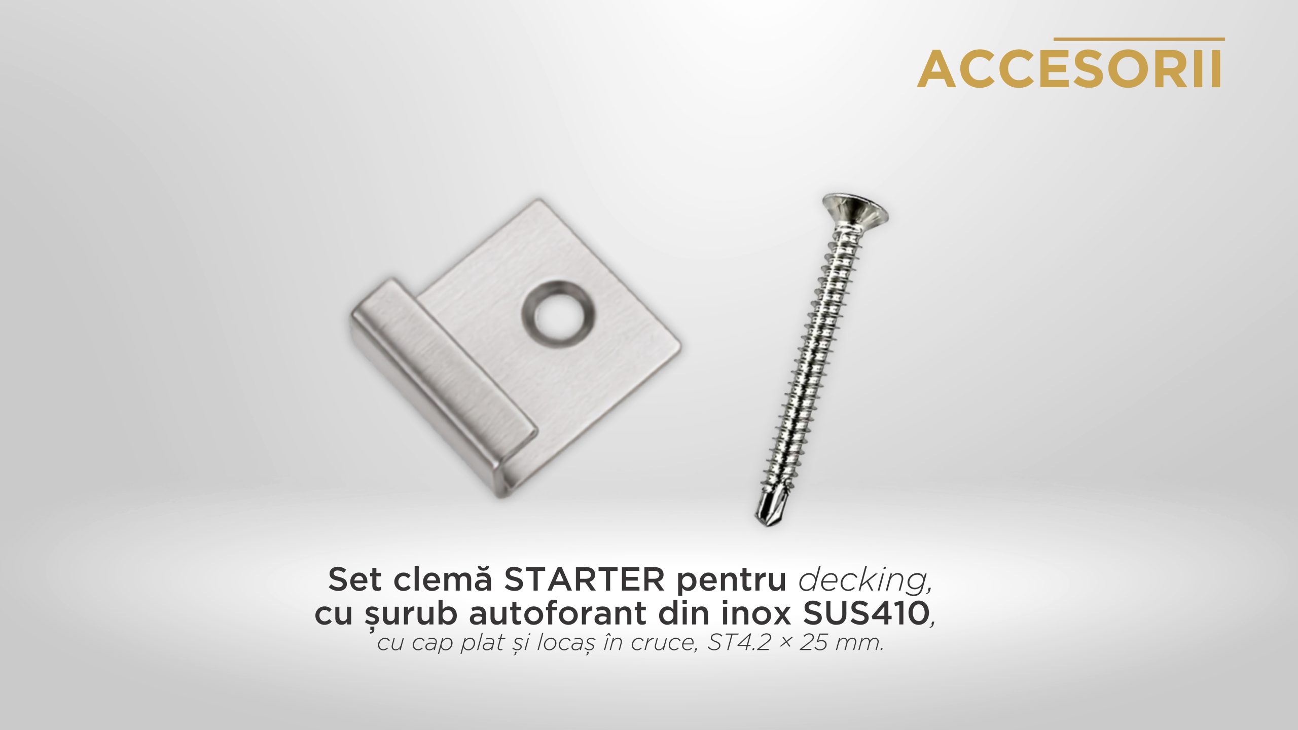 Set clemă STARTER pentru decking, cu șurub autoforant din inox