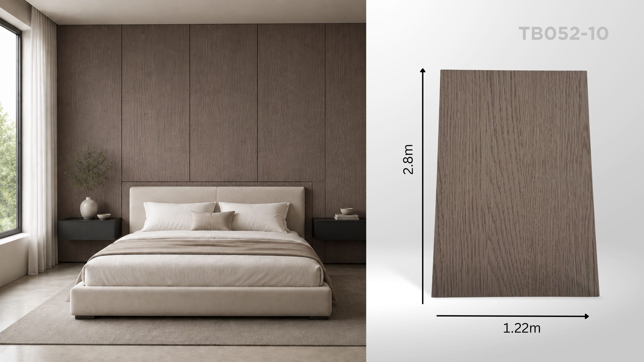 Panou decorativ de interior TB052-10, cashmere oak – 2800 × 1220 × 8 mm, îmbinare ascunsă