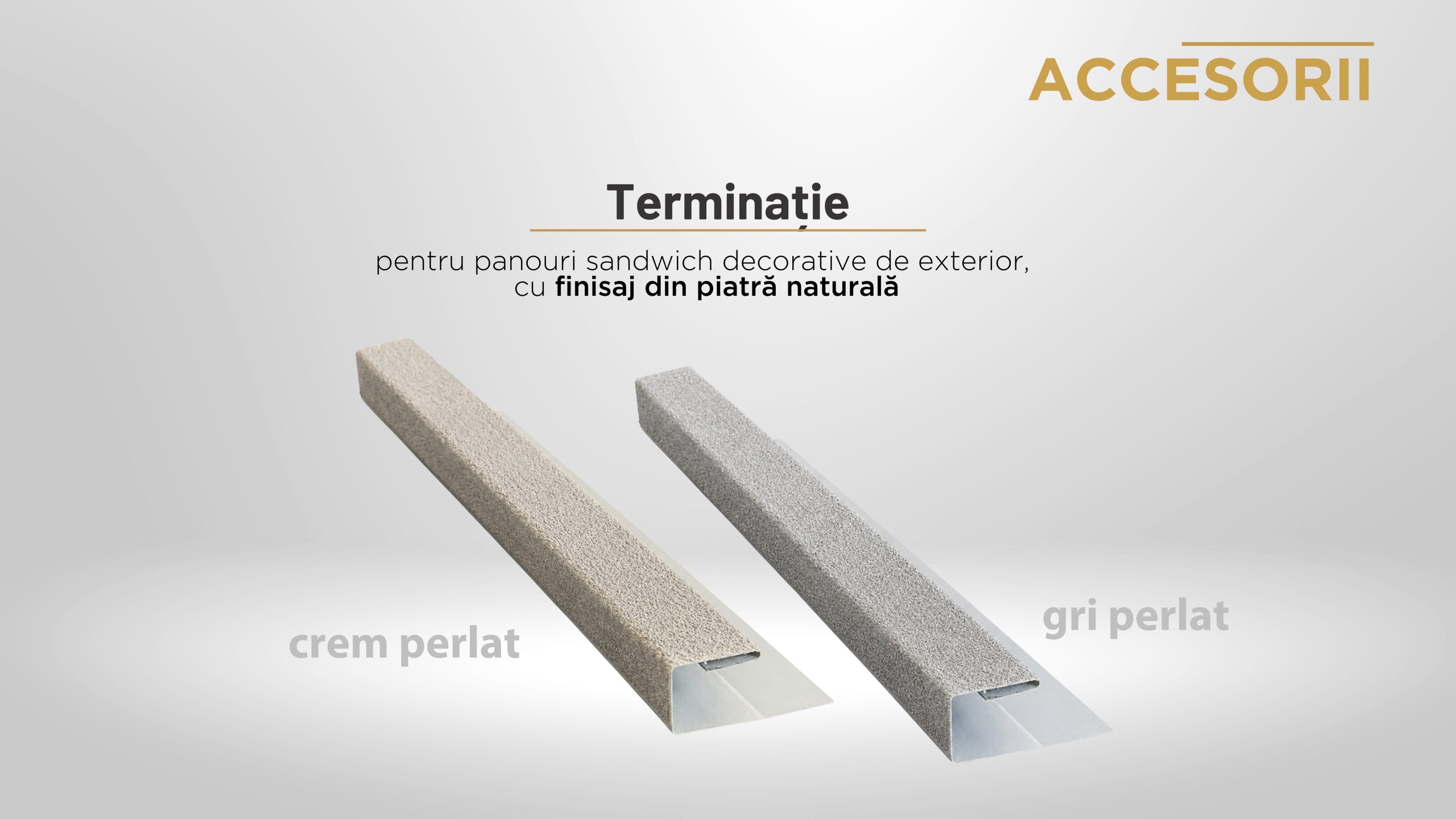 Terminație pentru panouri sandwich decorative de exterior, cu finisaj din piatră naturală