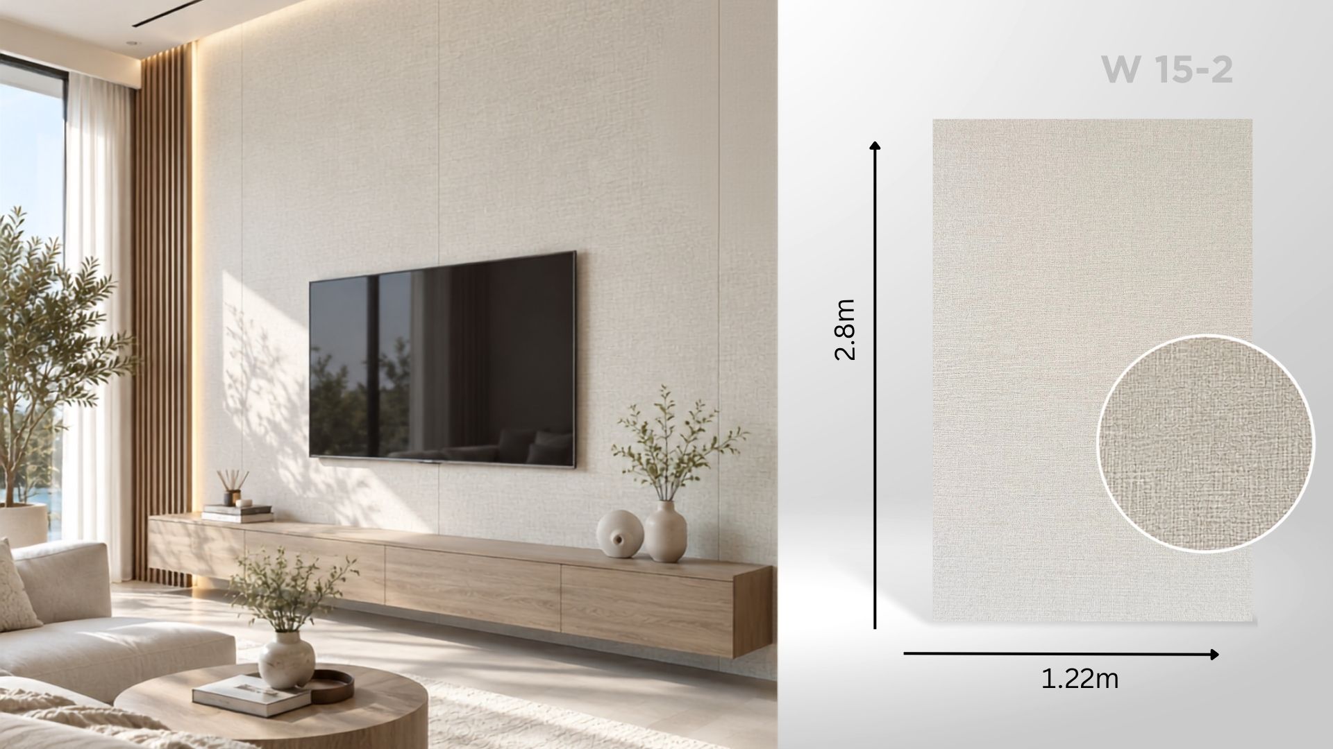 Panou decorativ de interior bej-crem - W15-2, textură pânzată