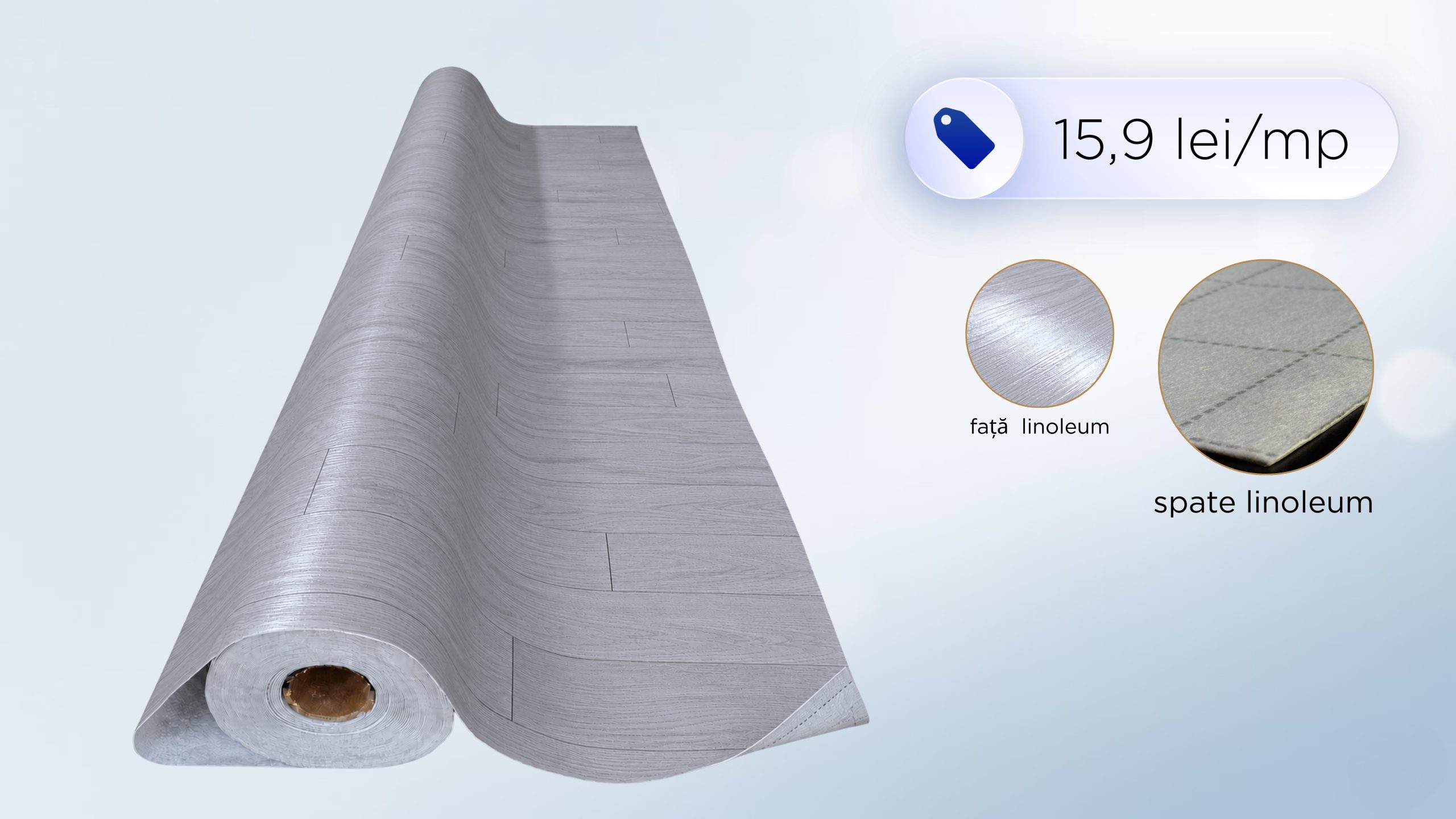 Covor PVC tip stejar gri argintiu, cu suport textil – rolă 2,5 × 24 m sau 3 × 24 m