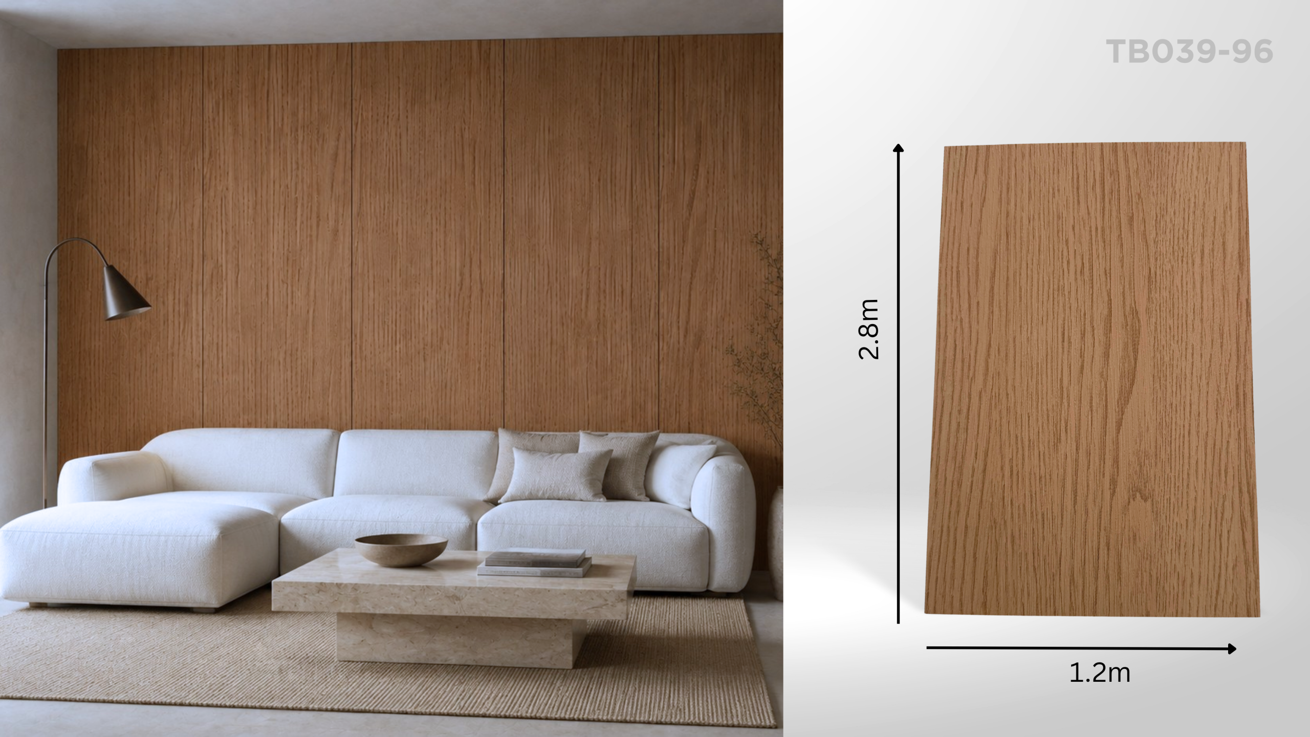 Panou decorativ de interior TB039-96, natural honey oak – 2800 × 1220 x 8 mm, cu îmbinare ascunsă