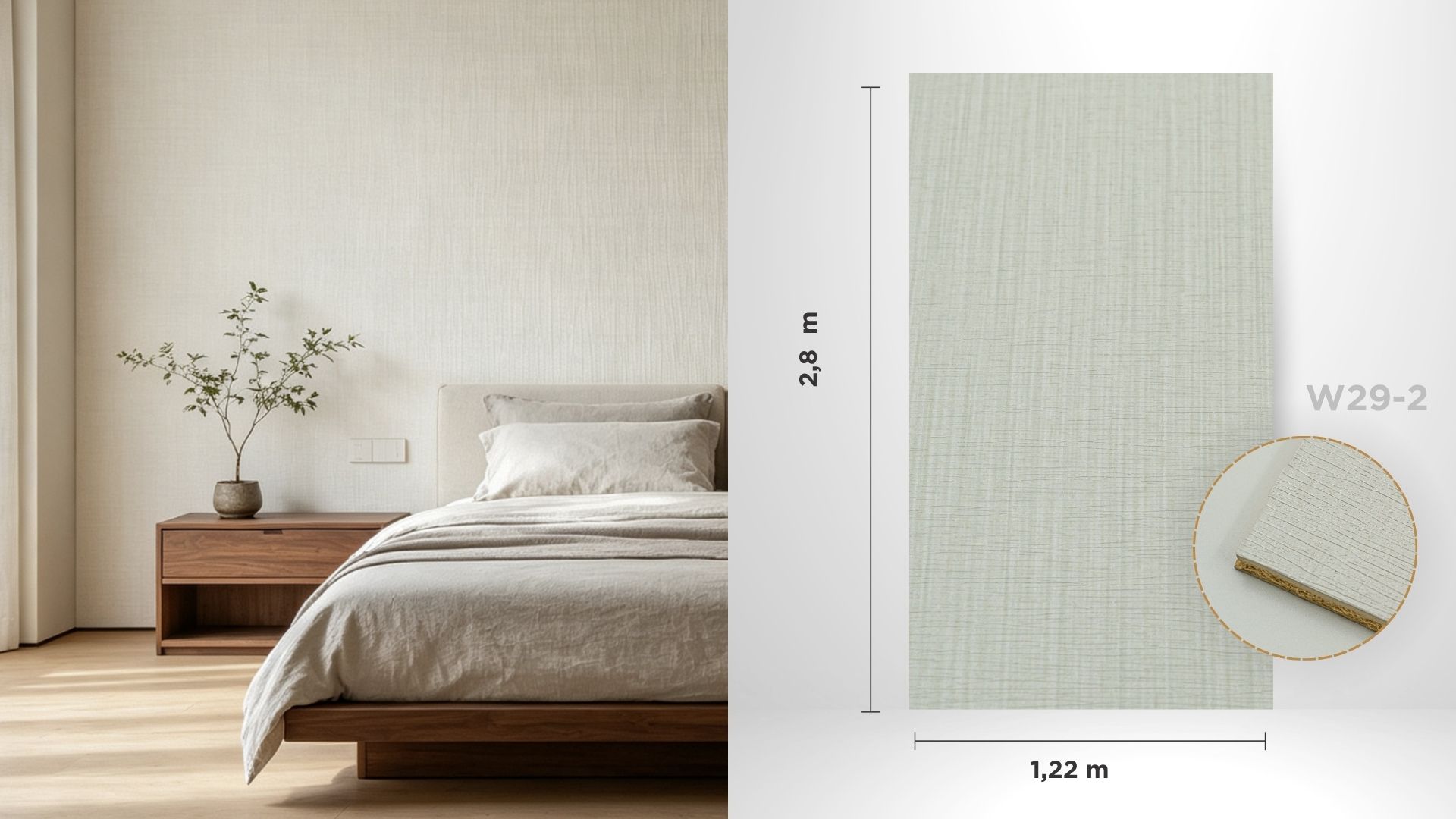 Panou decorativ de interior W29-2, alb cald, 2800 x 1220 x 8 mm