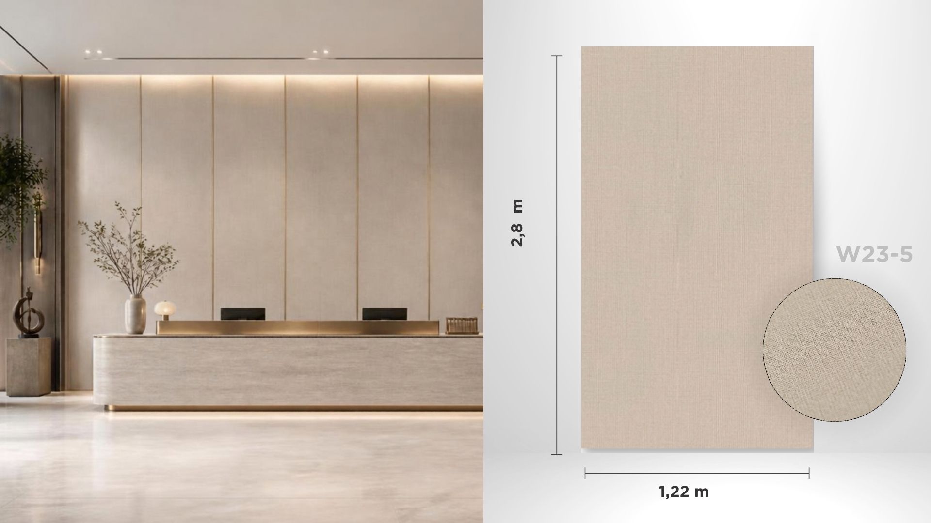 Panou decorativ de interior W23-5, finisaj fibră deschisă, 2800 x 1220 x 8 mm