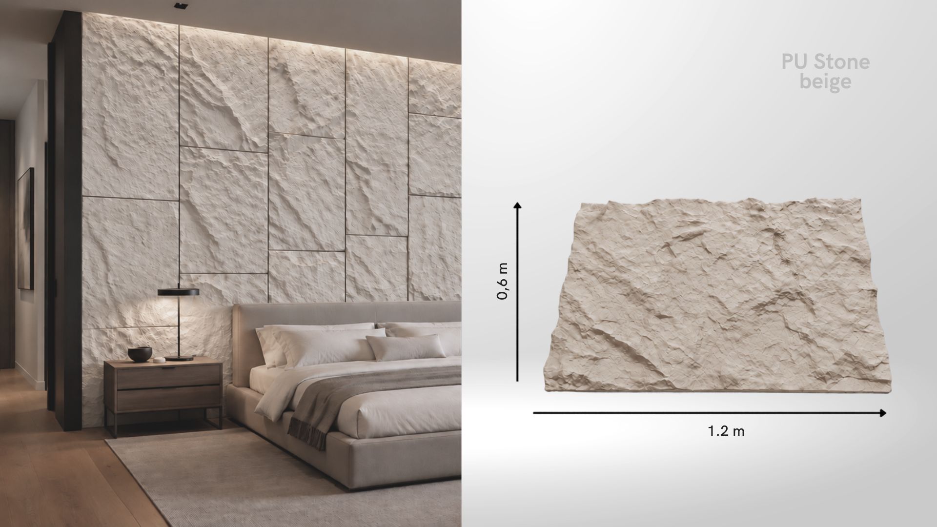 Panou decorativ 3D PU Stone bej, 1200 x 600 x 35 mm