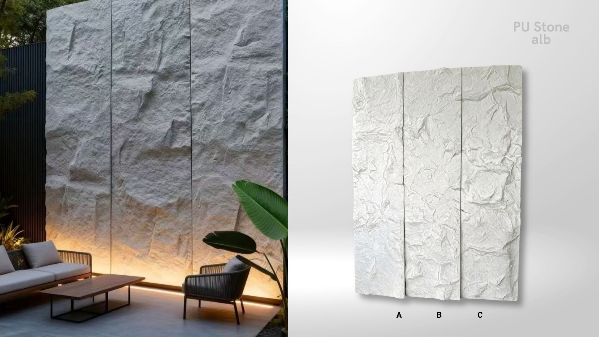 Panou decorativ 3D PU Stone, alb, 2400 x 600 x 60 mm