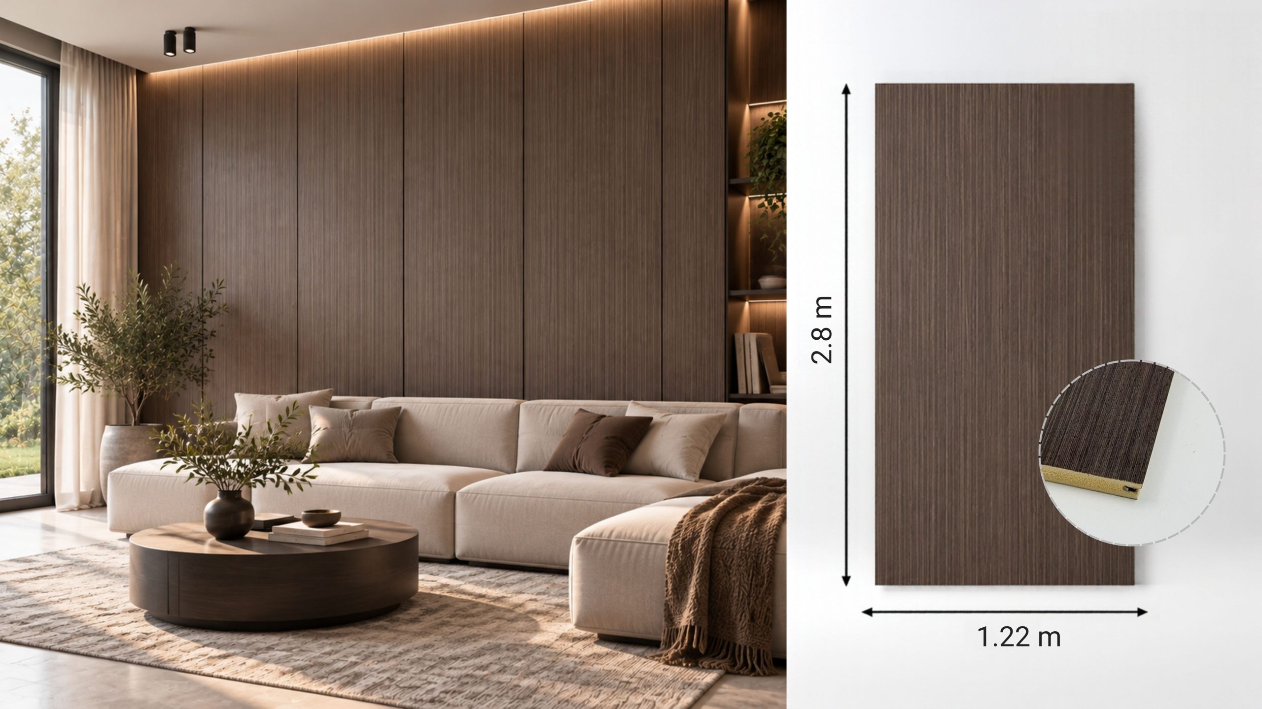 Panouri decorative K7200-302 Natural Honey Oak pe peretele unui living modern