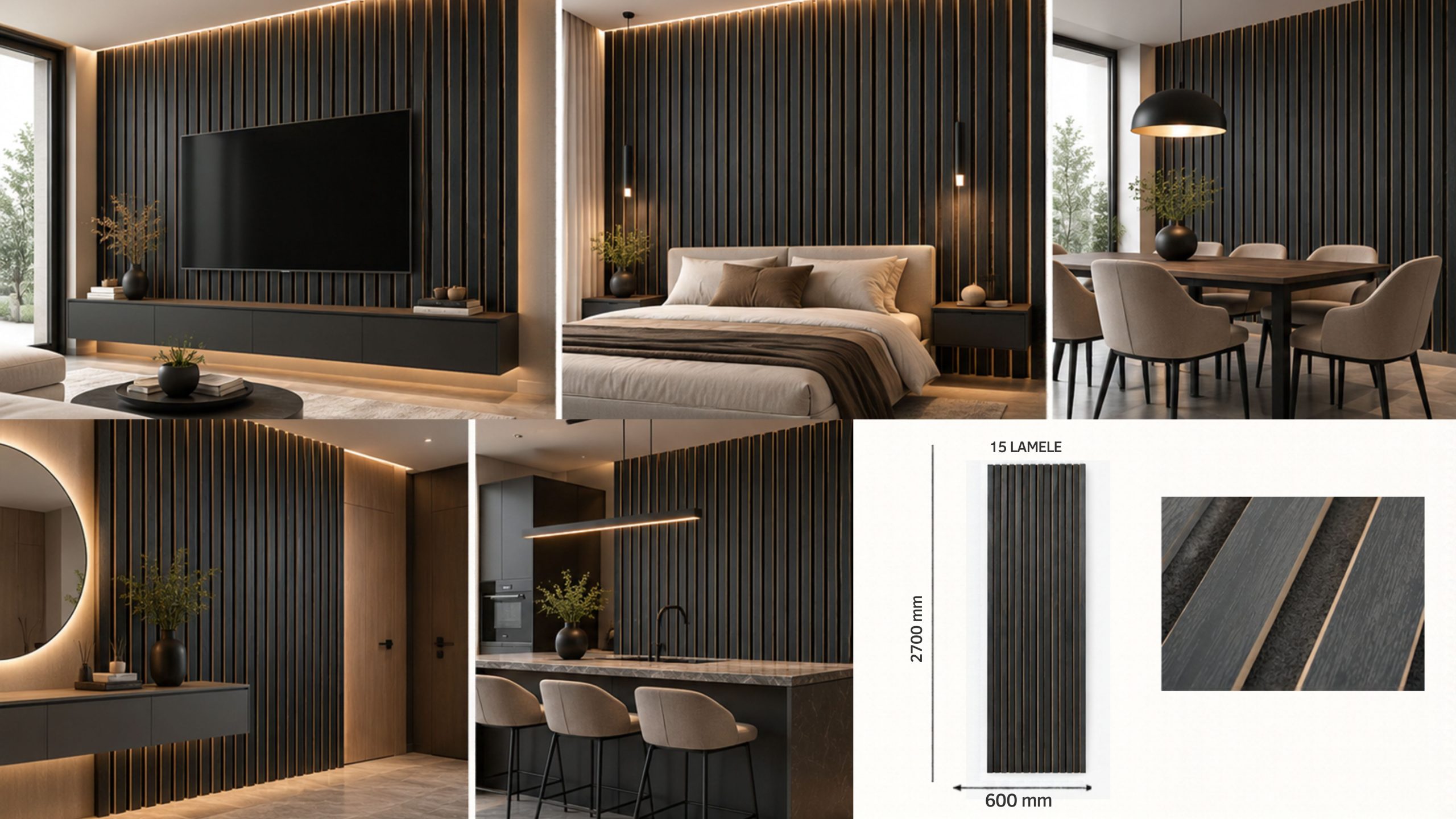 Detaliu finisaj gri închis și fibre decorative pe riflajul K7212-307