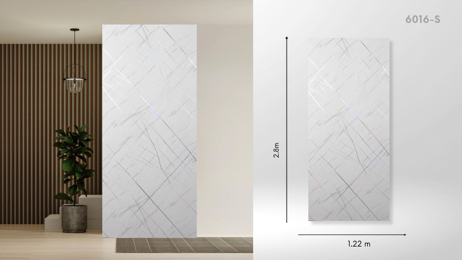 Panou decorativ tip marmură 6016, alb cu inserții argintii, 2800 x 1220 x 3 mm