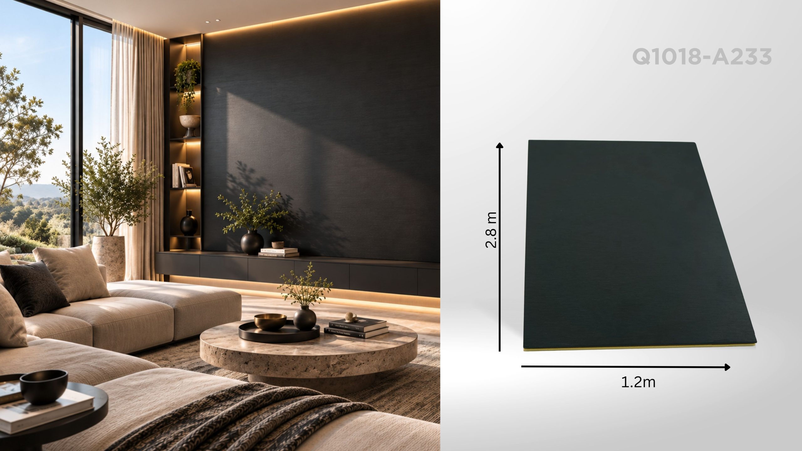 Panou decorativ Q1018-A233 în nuanță antracit, cu textură liniară fină
