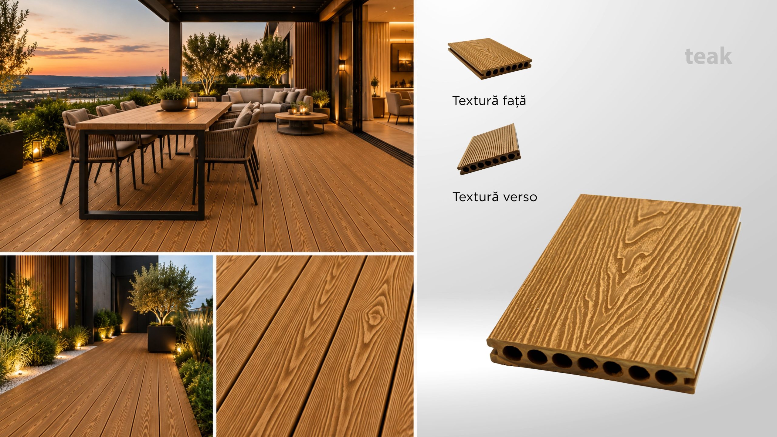 Decking WPC pentru exterior teak, 2900 x 148 x 23 mm